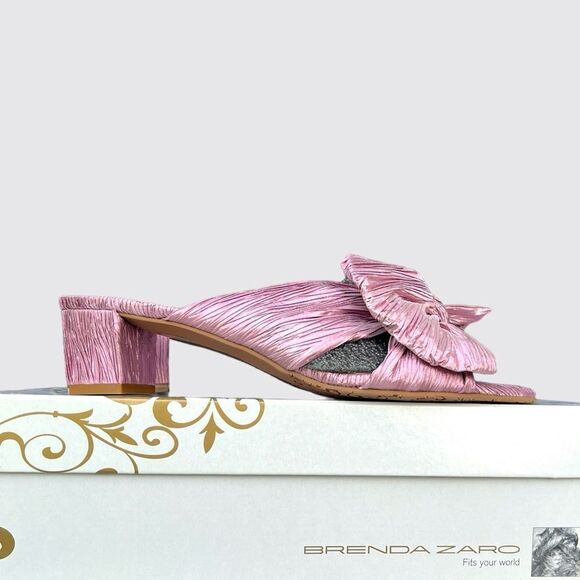 BRENDA ZARO NIB Erica kitten heels in Metallic Pink plissé Size 8/ 8.5 - Picture 10 of 15